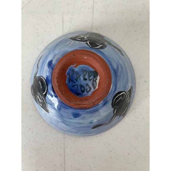 KAREN FIORINO POTTERY Cat And Mouse Bowl Clay Lick Creek Pottery Folk Art 2000 - Picture 9 of 11